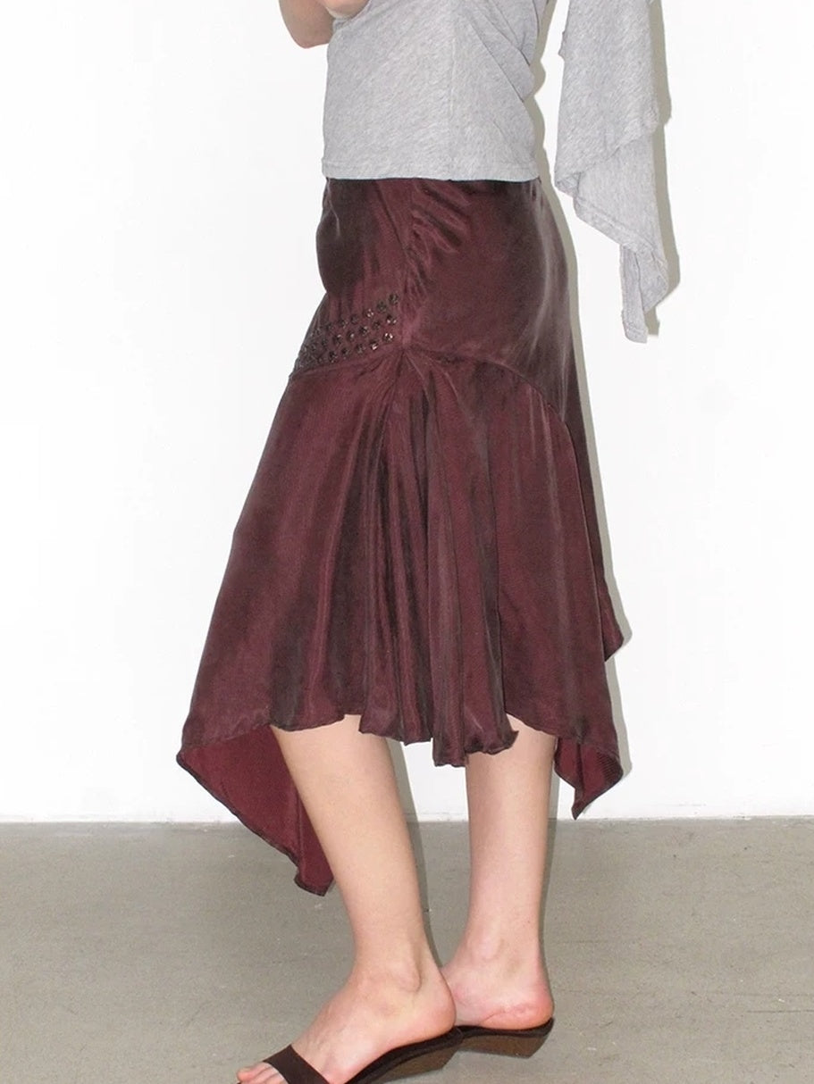 Mito de dar Shape Stable Cupro Sequin Side Slit Asymmetrical Mid Waist For Women Midi Skirt