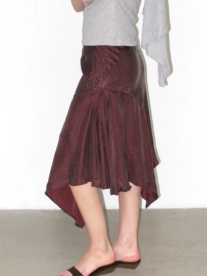 Mito de dar Shape Stable Cupro Sequin Side Slit Asymmetrical Mid Waist For Women Midi Skirt