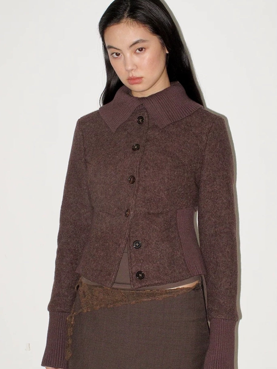 Mito de dar Sheep Wool Patchwork Slim Vintage Commuter Women Chestnut Short Coat
