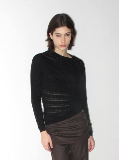 Mito de dar Sheer Diagonal Stripe Asymmetric Women&