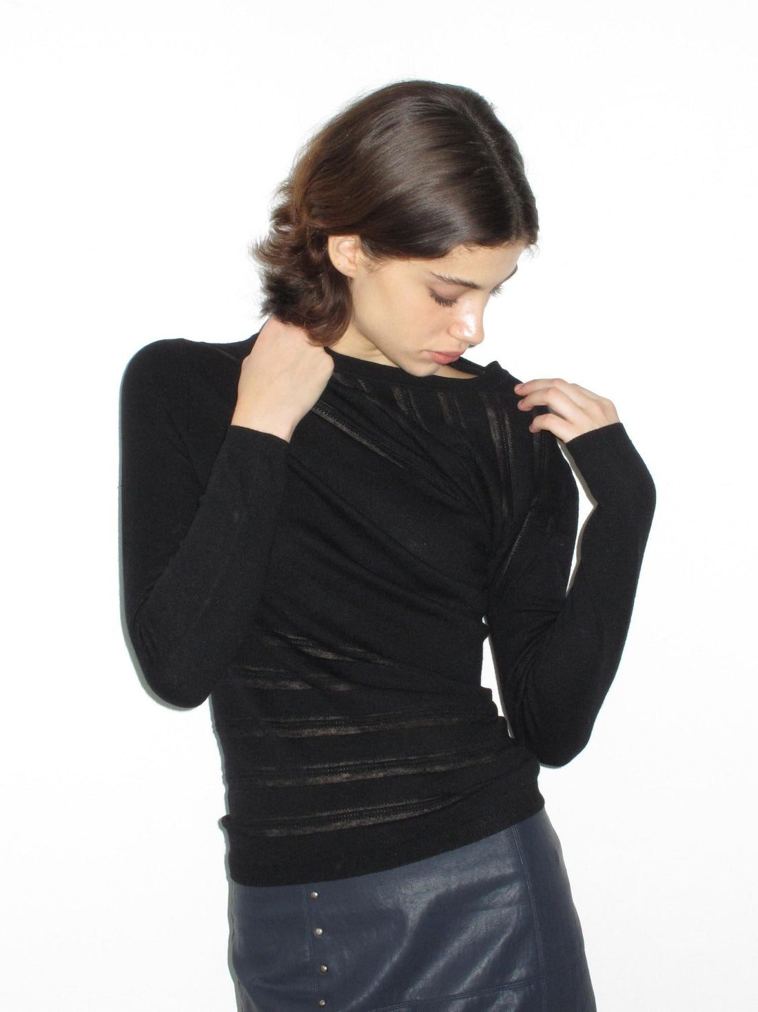 Mito de dar Sheer Diagonal Stripe Asymmetric Women&
