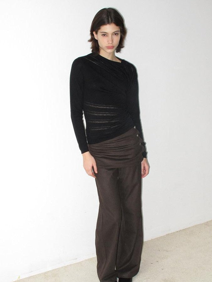 Mito de dar Sheer Diagonal Stripe Asymmetric Women&