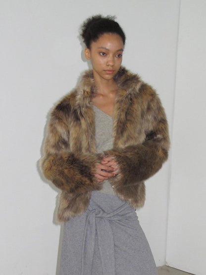 Mito de dar Short Dark Fox Brown Stand Collar Fur Coat