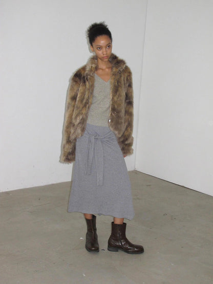 Mito de dar Short Dark Fox Brown Stand Collar Fur Coat