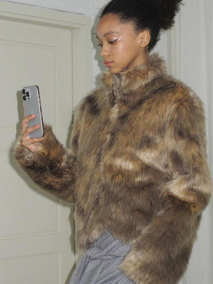 Mito de dar Short Dark Fox Brown Stand Collar Fur Coat