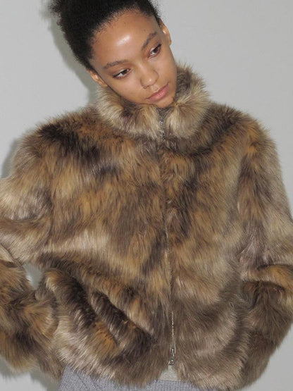 Mito de dar Short Dark Fox Brown Stand Collar Fur Coat