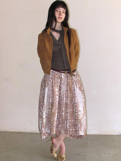 Mito de dar Short Stand Collar Suede Jacket With Ribbed Cuffs