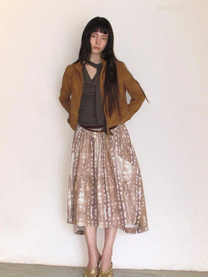 Mito de dar Short Stand Collar Suede Jacket With Ribbed Cuffs
