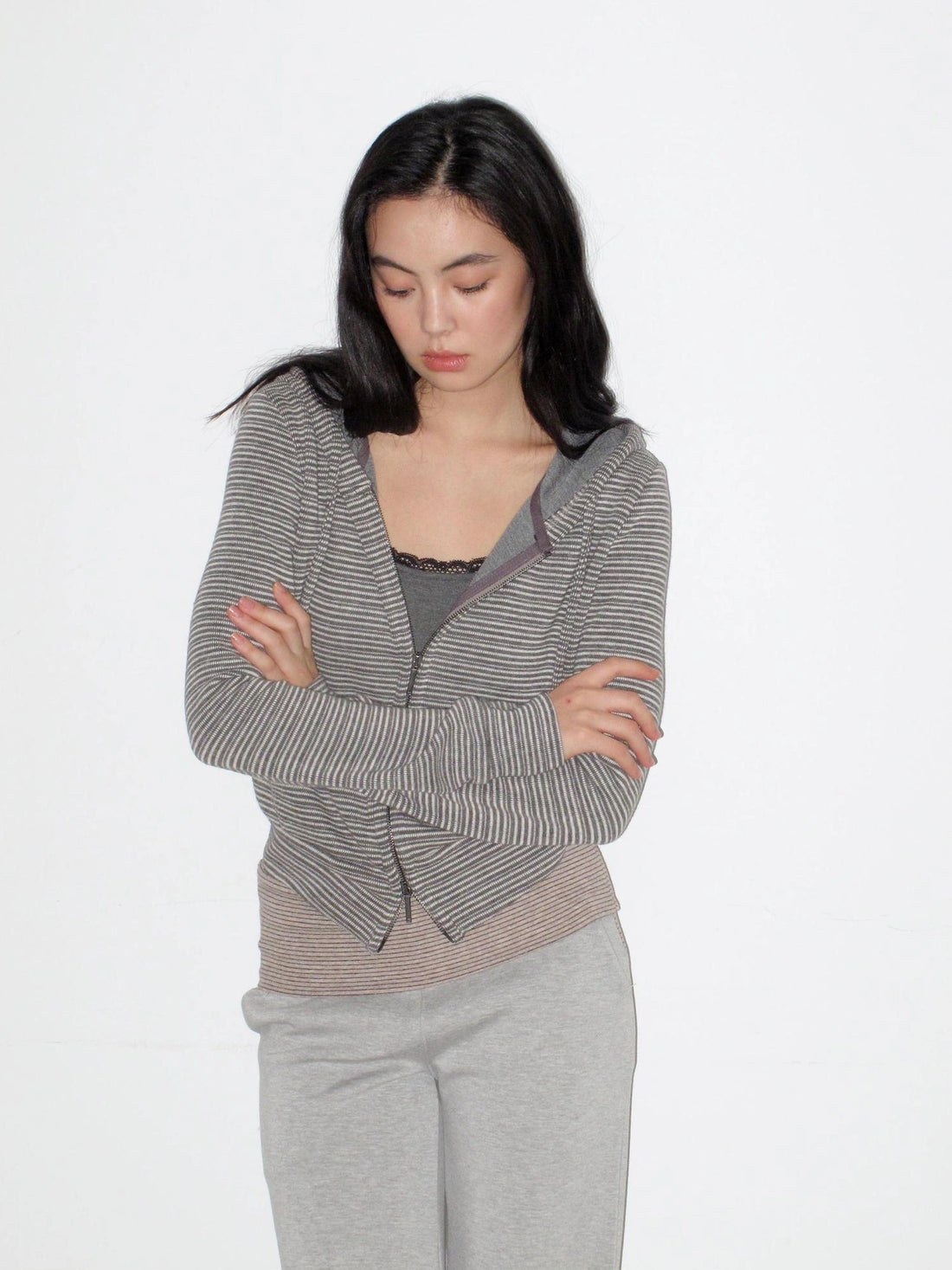 Mito de dar Short Striped Hooded Cardigan