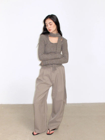 Mito de dar Soft Fluffy Ribbed Lace Up Long Sleeve Shirt