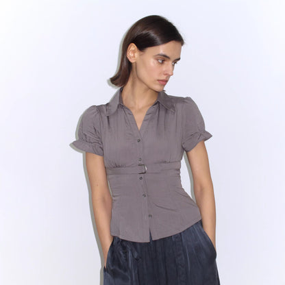 Mito_de_dar_Soft_Modal_Cupro_Blend_Slim_Waist_Cinch_Puff_Sleeve_Collared_Striped_T-Shirt_MISSTT