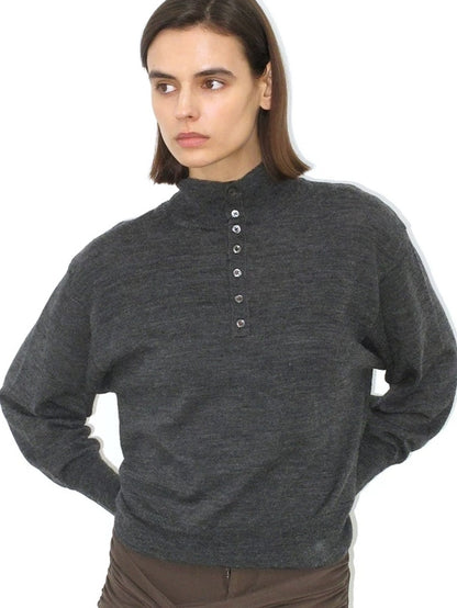 Mito de dar Soft Pure Merino Casual Loose Batwing Stand Collar Button Knit Women Sweater
