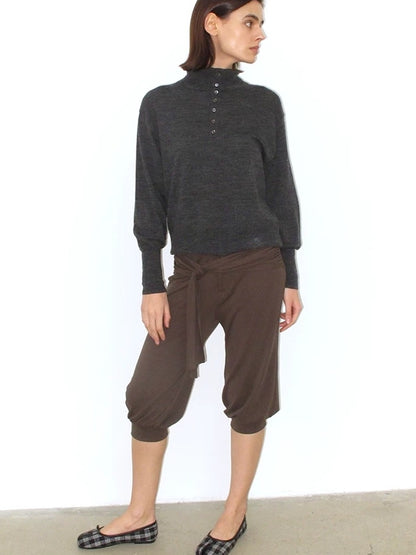 Mito de dar Soft Pure Merino Casual Loose Batwing Stand Collar Button Knit Women Sweater