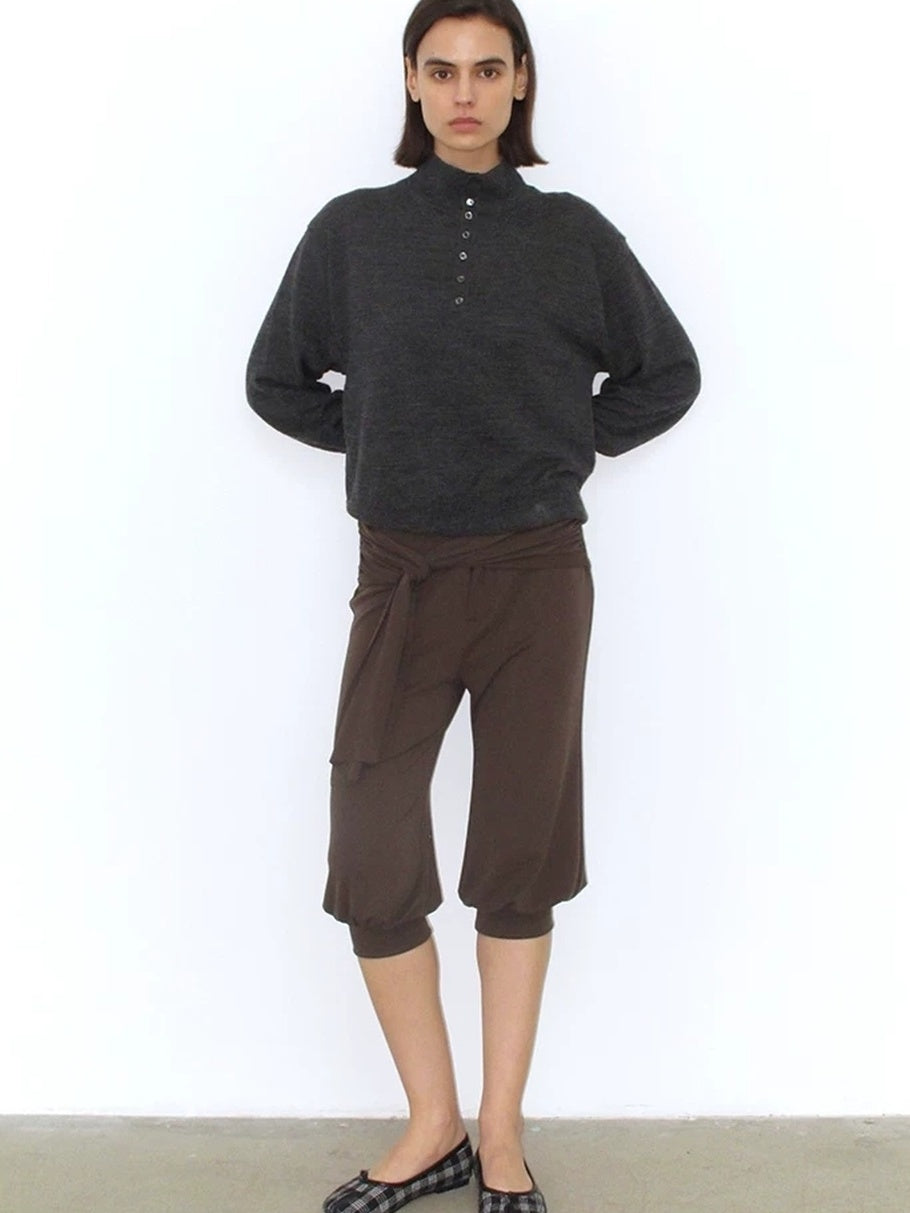 Mito de dar Soft Pure Merino Casual Loose Batwing Stand Collar Button Knit Women Sweater