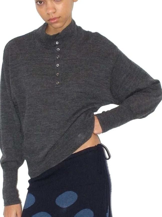 Mito de dar Soft Pure Merino Casual Loose Batwing Stand Collar Button Knit Women Sweater
