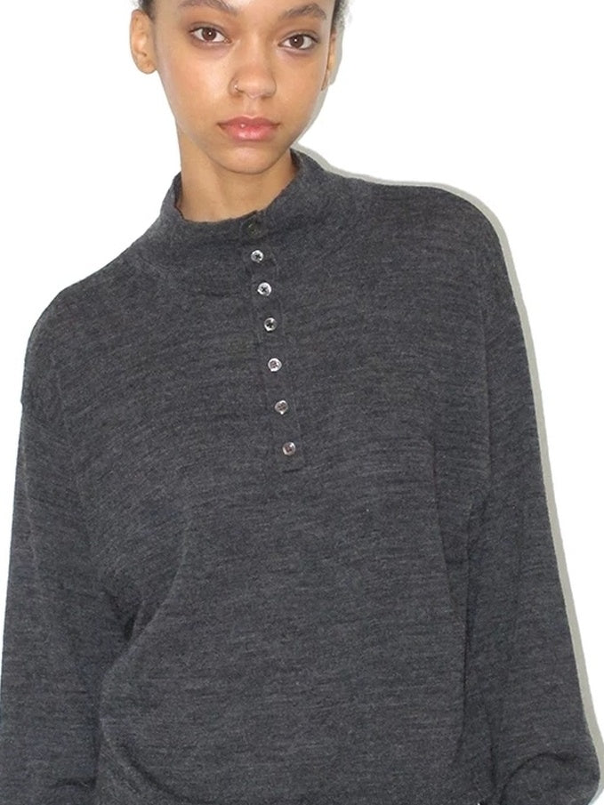 Mito de dar Soft Pure Merino Casual Loose Batwing Stand Collar Button Knit Women Sweater