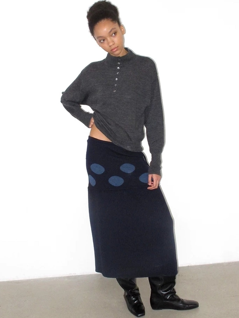 Mito de dar Soft Pure Merino Casual Loose Batwing Stand Collar Button Knit Women Sweater
