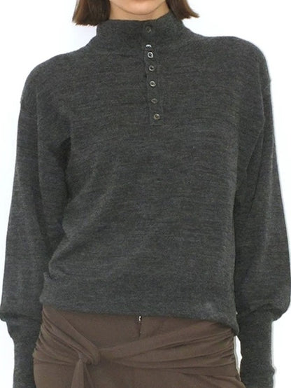 Mito de dar Soft Pure Merino Casual Loose Batwing Stand Collar Button Knit Women Sweater