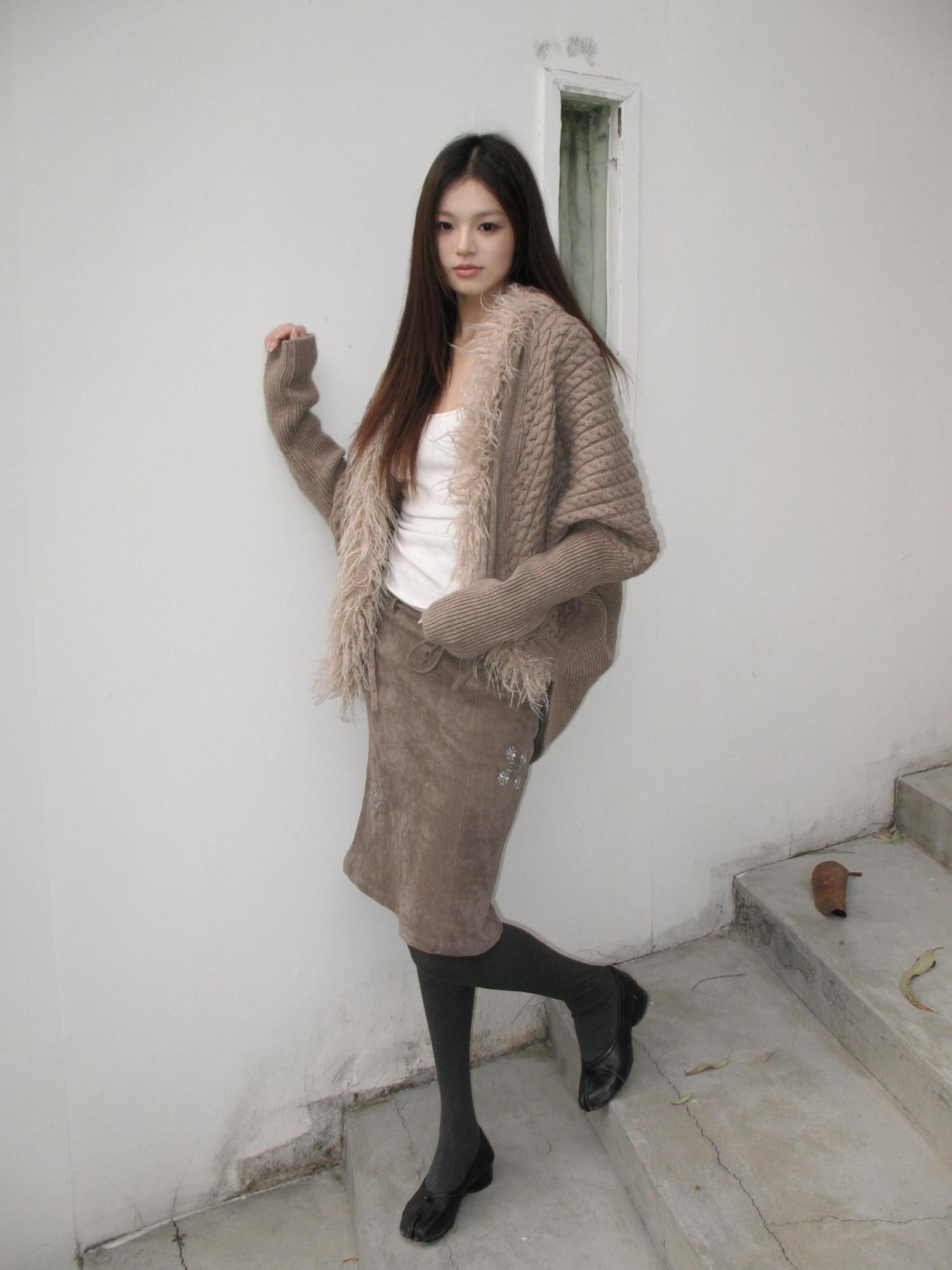Mito de dar Soft Wool Blend Anti Pilling Chunky Cropped Tie Cardigan Batwing Travel Sweater