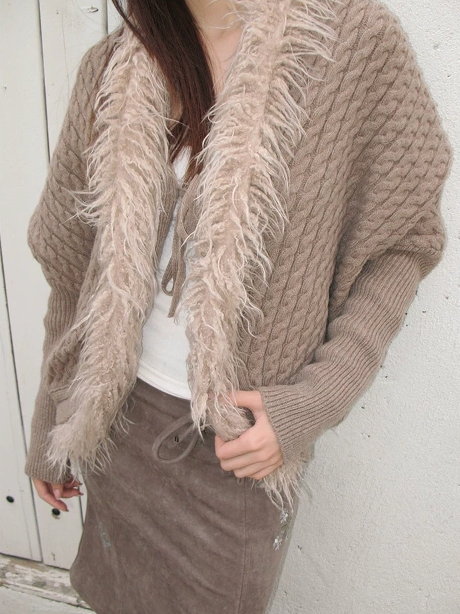 Mito de dar Soft Wool Blend Anti Pilling Chunky Cropped Tie Cardigan Batwing Travel Sweater