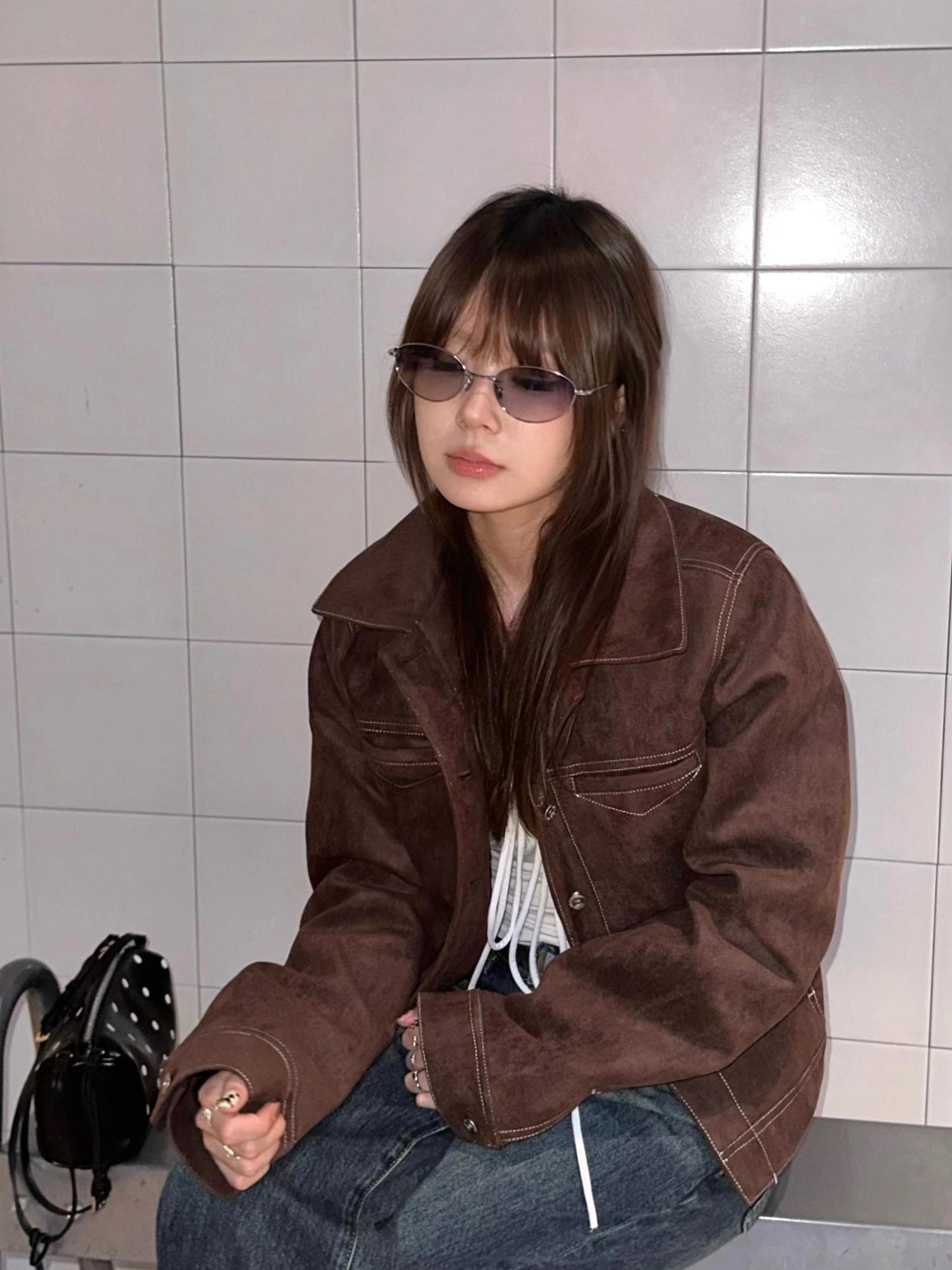 Mito de dar Thread Cut Suede Cropped Jacket