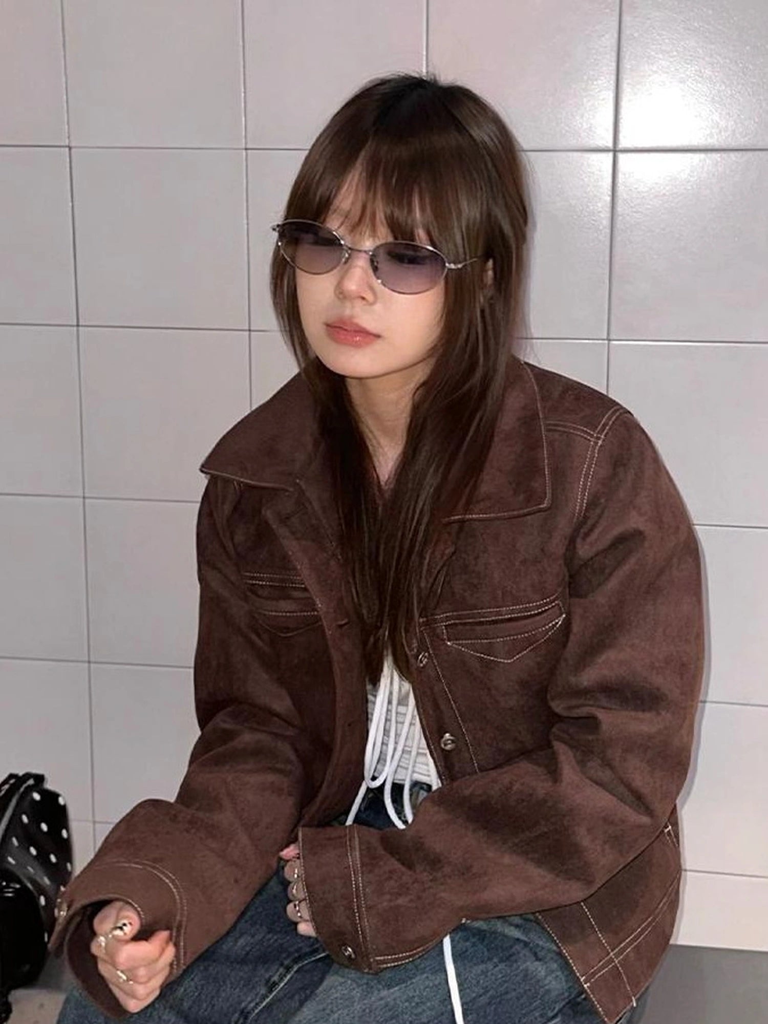 Mito de dar Thread Cut Suede Cropped Jacket