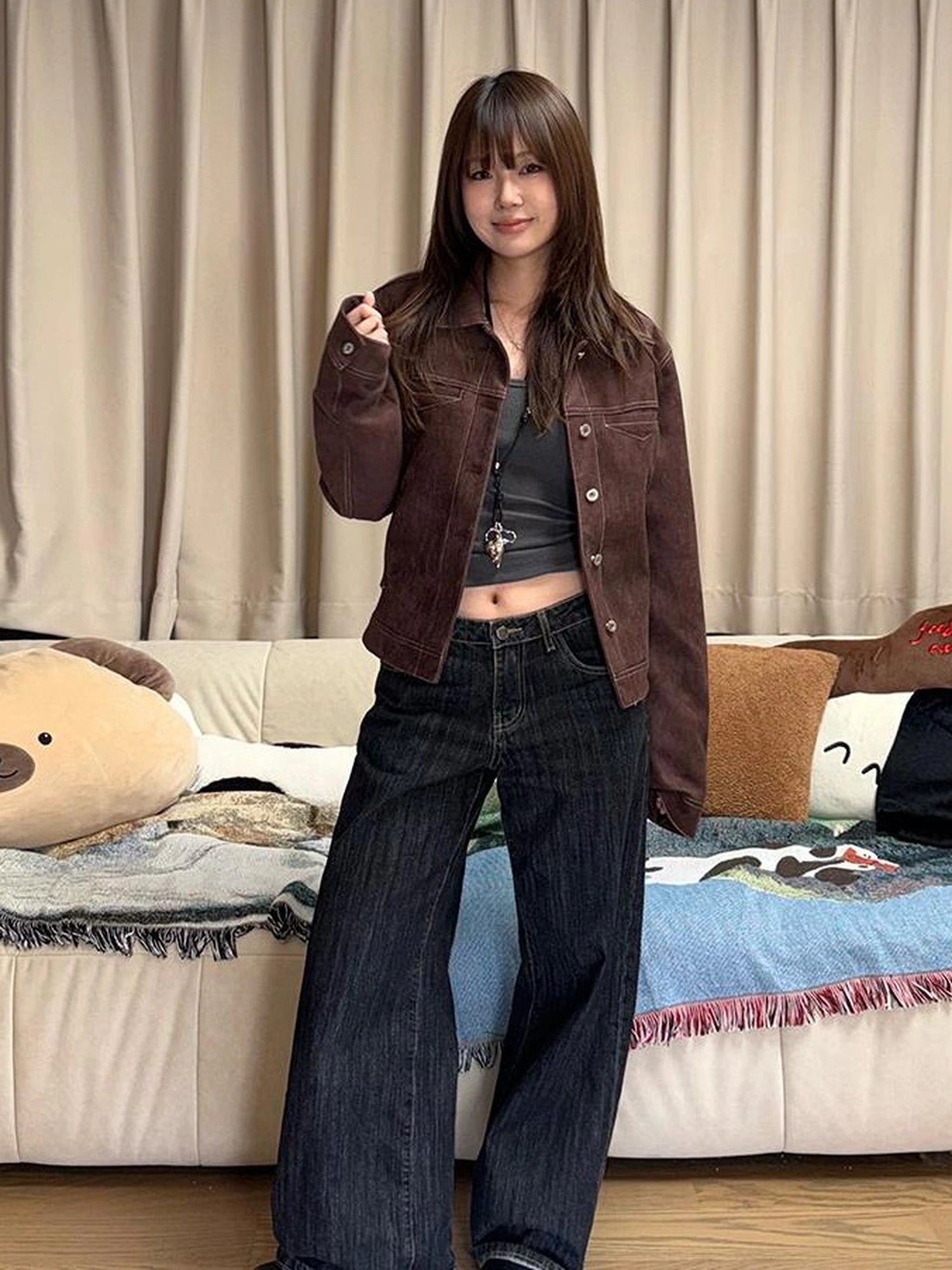 Mito de dar Thread Cut Suede Cropped Jacket