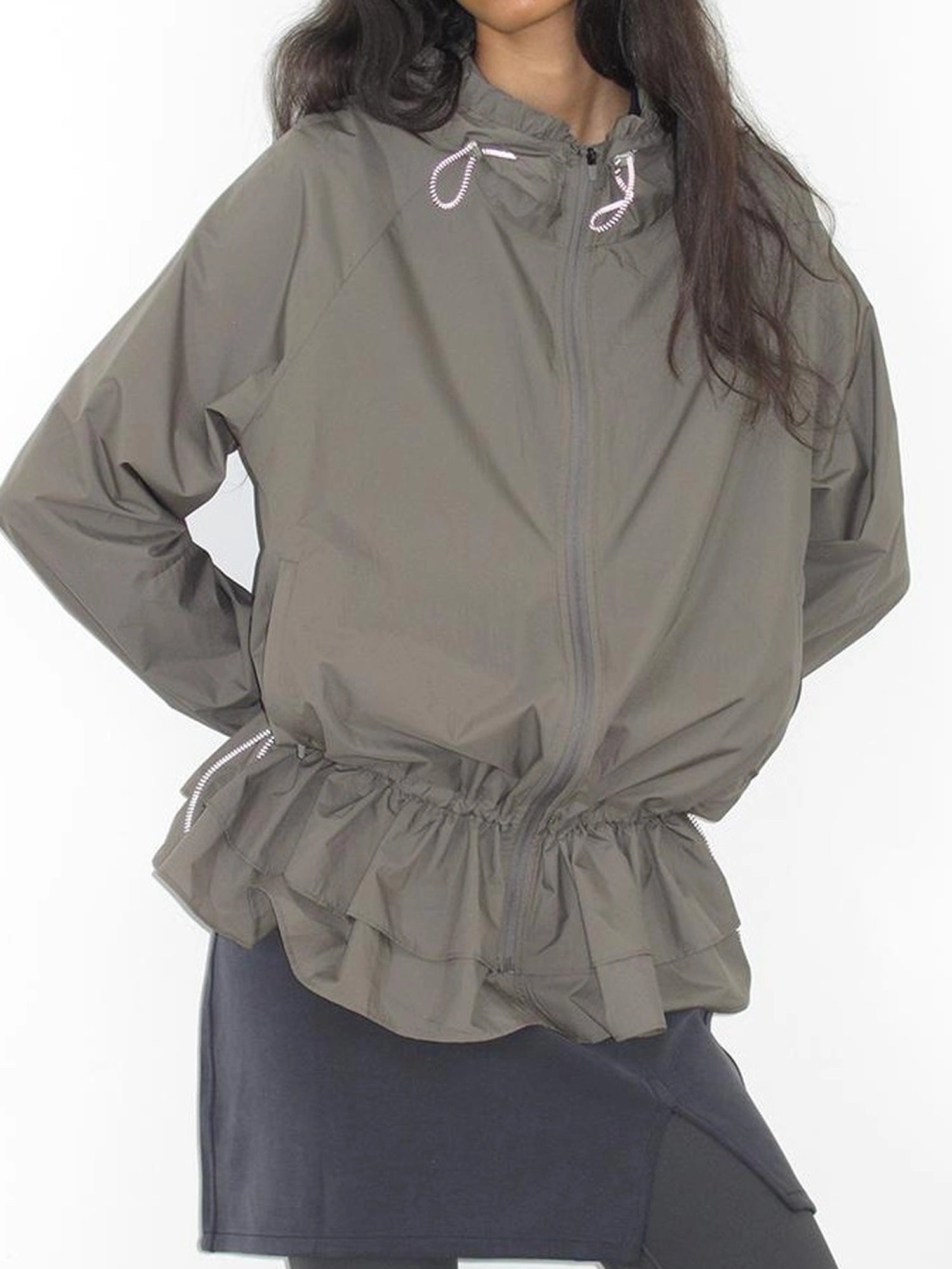 Upf 50 Lightweight Drawstring Sun Hoodie With Ruffle Hem
