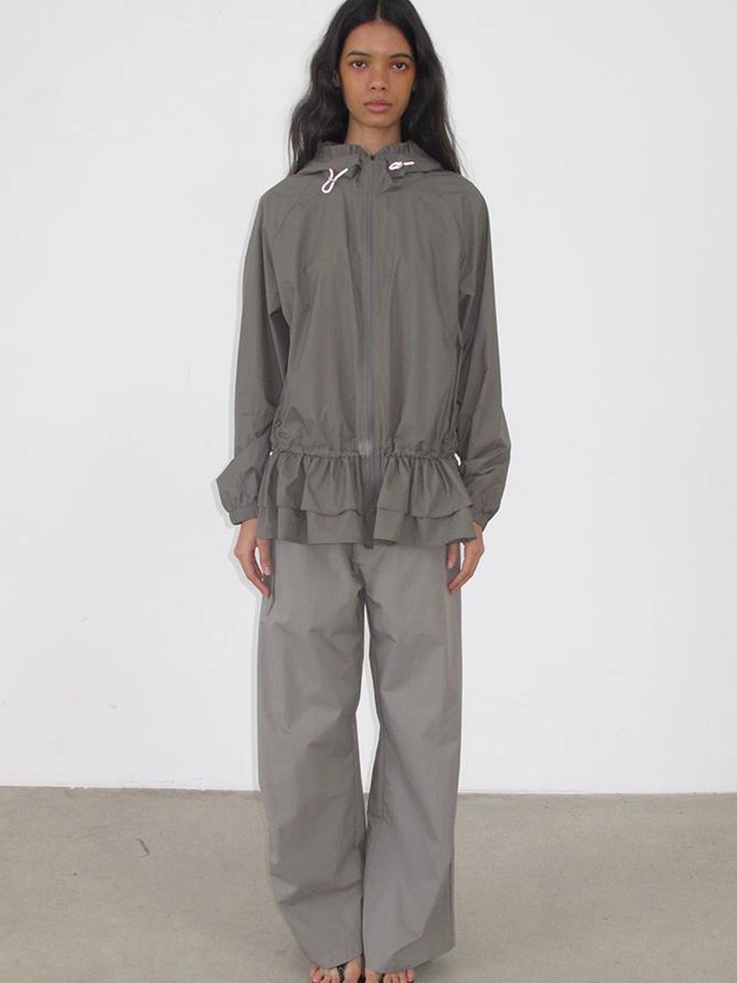 Upf 50 Lightweight Drawstring Sun Hoodie With Ruffle Hem