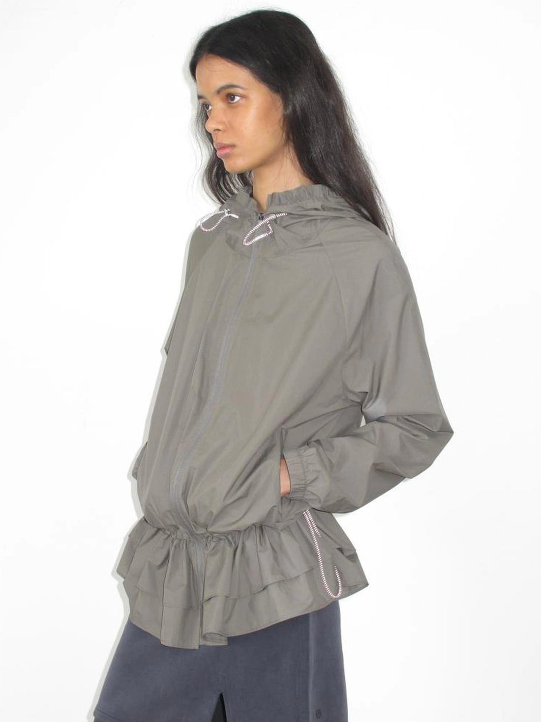 Upf 50 Lightweight Drawstring Sun Hoodie With Ruffle Hem