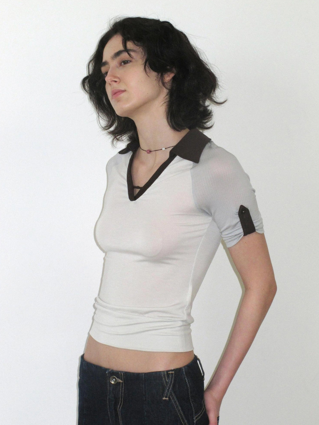 Mito de dar V-Neck Lyocell Polo With Contrast Stripes