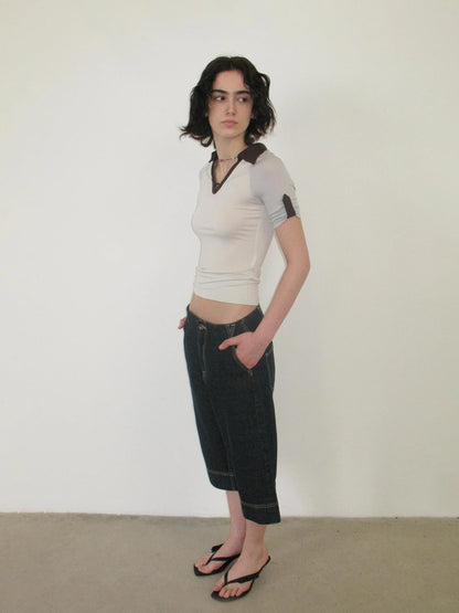Mito de dar V-Neck Lyocell Polo With Contrast Stripes