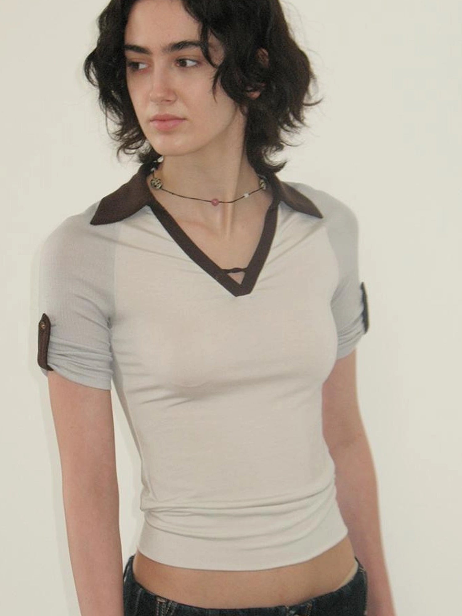 Mito de dar V-Neck Lyocell Polo With Contrast Stripes