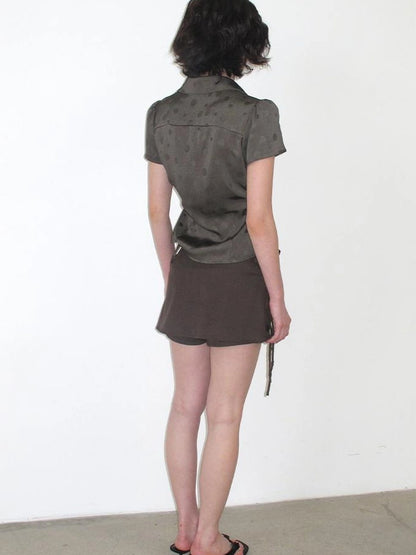 Mito de dar V-Neck Polka Dot Waist Cinched Office Shirt