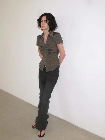 Mito de dar V-Neck Polka Dot Waist Cinched Office Shirt