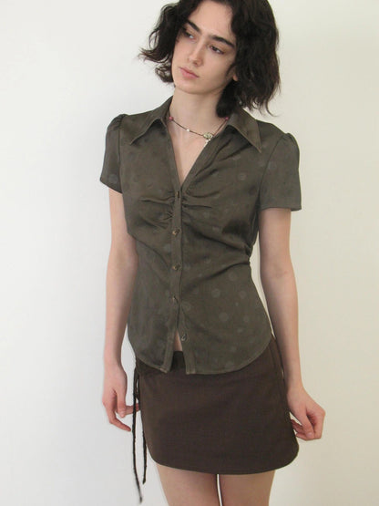Mito de dar V-Neck Polka Dot Waist Cinched Office Shirt