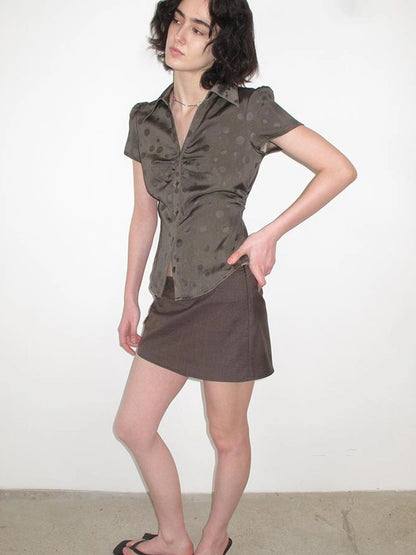Mito de dar V-Neck Polka Dot Waist Cinched Office Shirt
