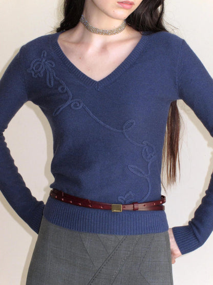 Mito de dar Vintage Burgundy Double Layer Leather Belt With Floral Accent