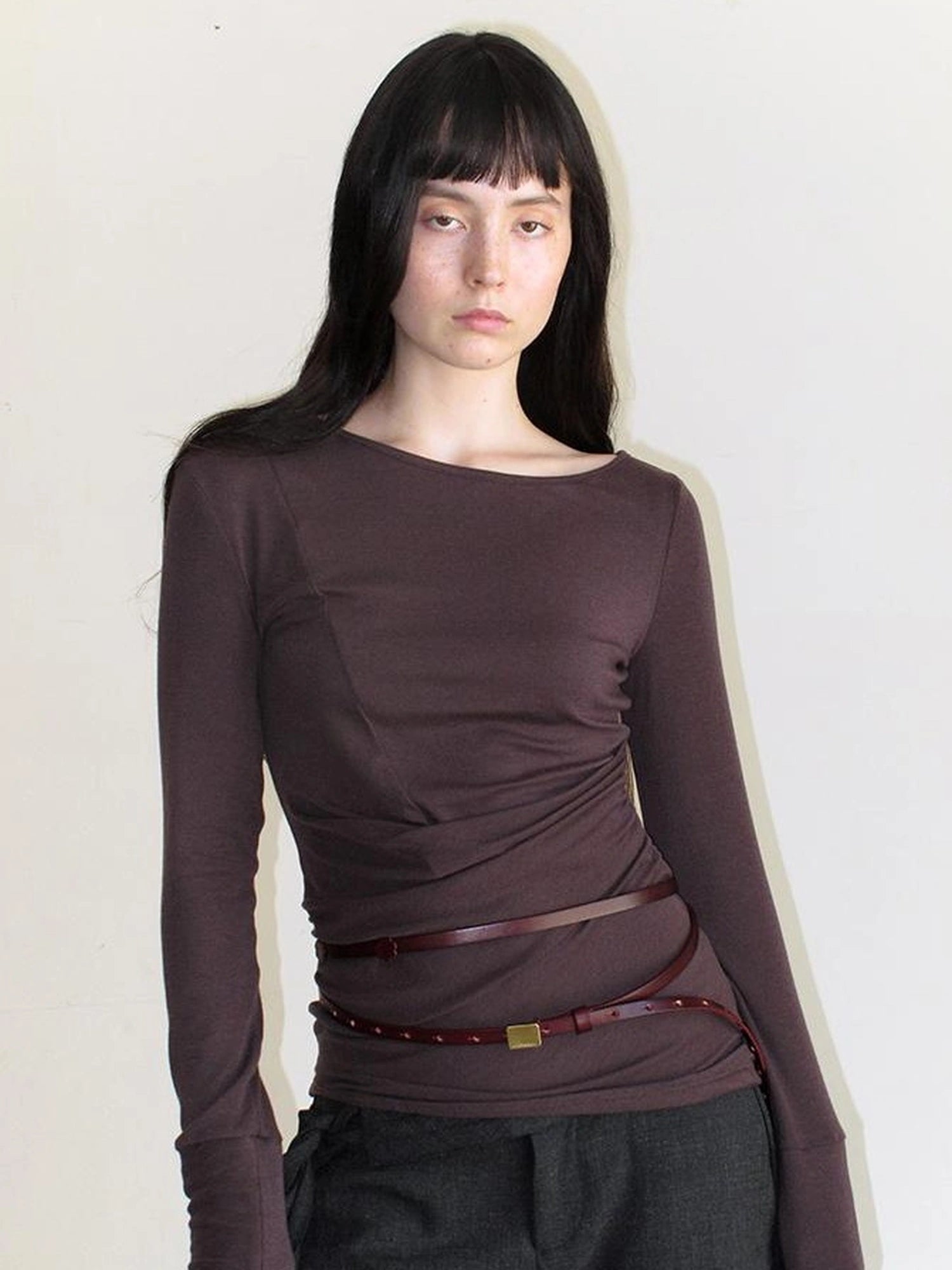 Mito de dar Vintage Burgundy Double Layer Leather Belt With Floral Accent