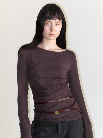Mito de dar Vintage Burgundy Double Layer Leather Belt With Floral Accent