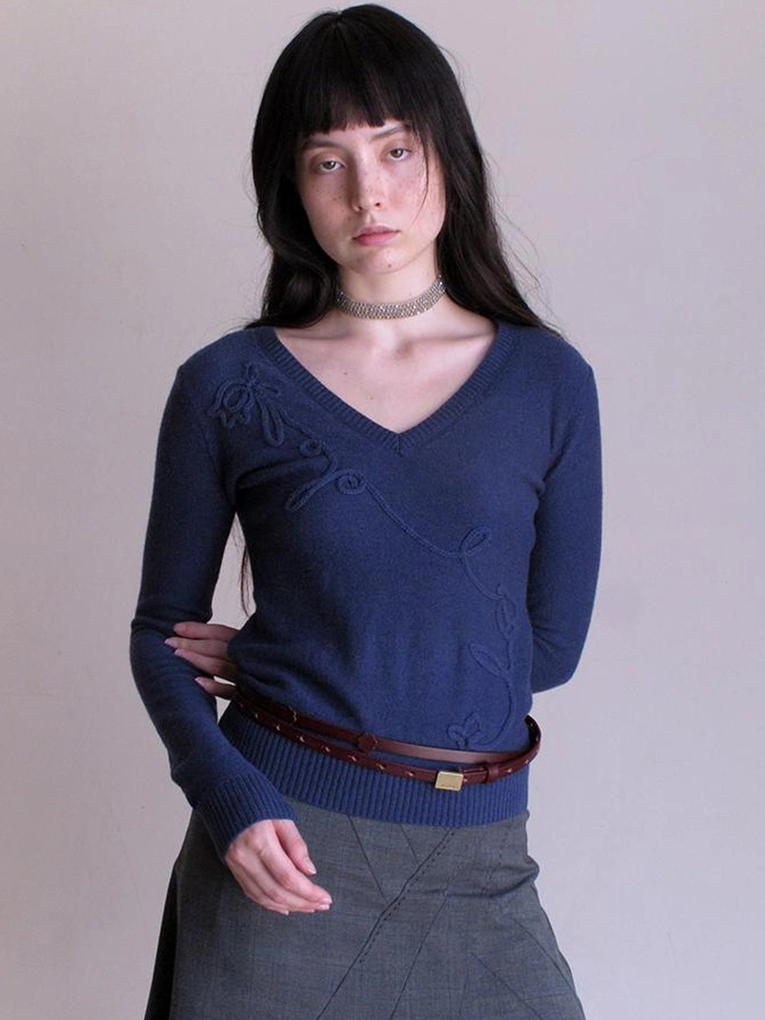 Mito de dar Vintage Burgundy Double Layer Leather Belt With Floral Accent