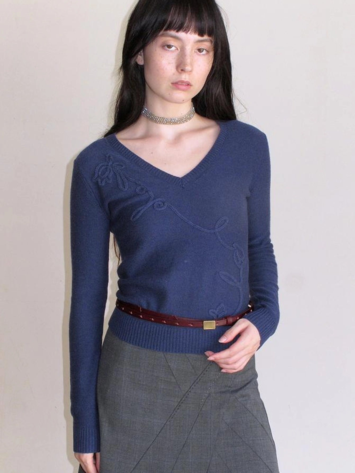 Mito de dar Vintage Burgundy Double Layer Leather Belt With Floral Accent