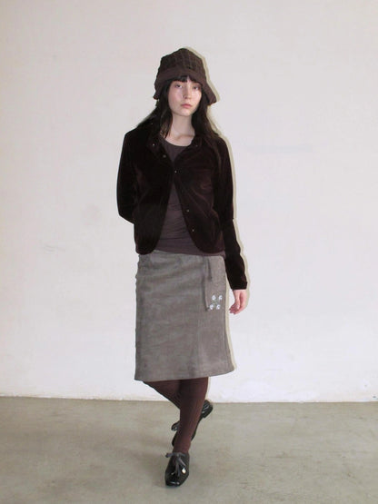 Mito de dar Vintage Embroidered Suede A Line Skirt