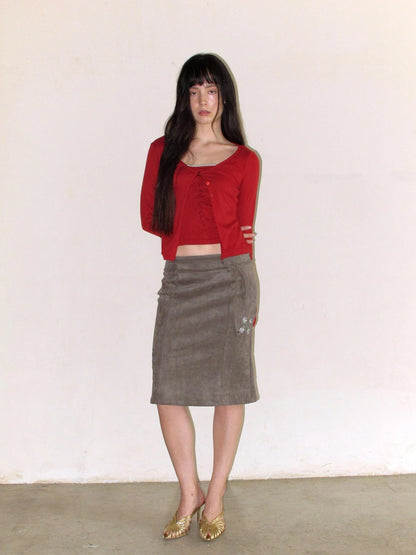 Mito de dar Vintage Embroidered Suede A Line Skirt