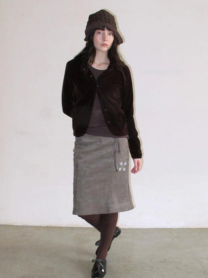 Mito de dar Vintage Embroidered Suede A Line Skirt