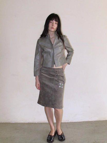Mito de dar Vintage Embroidered Suede A Line Skirt
