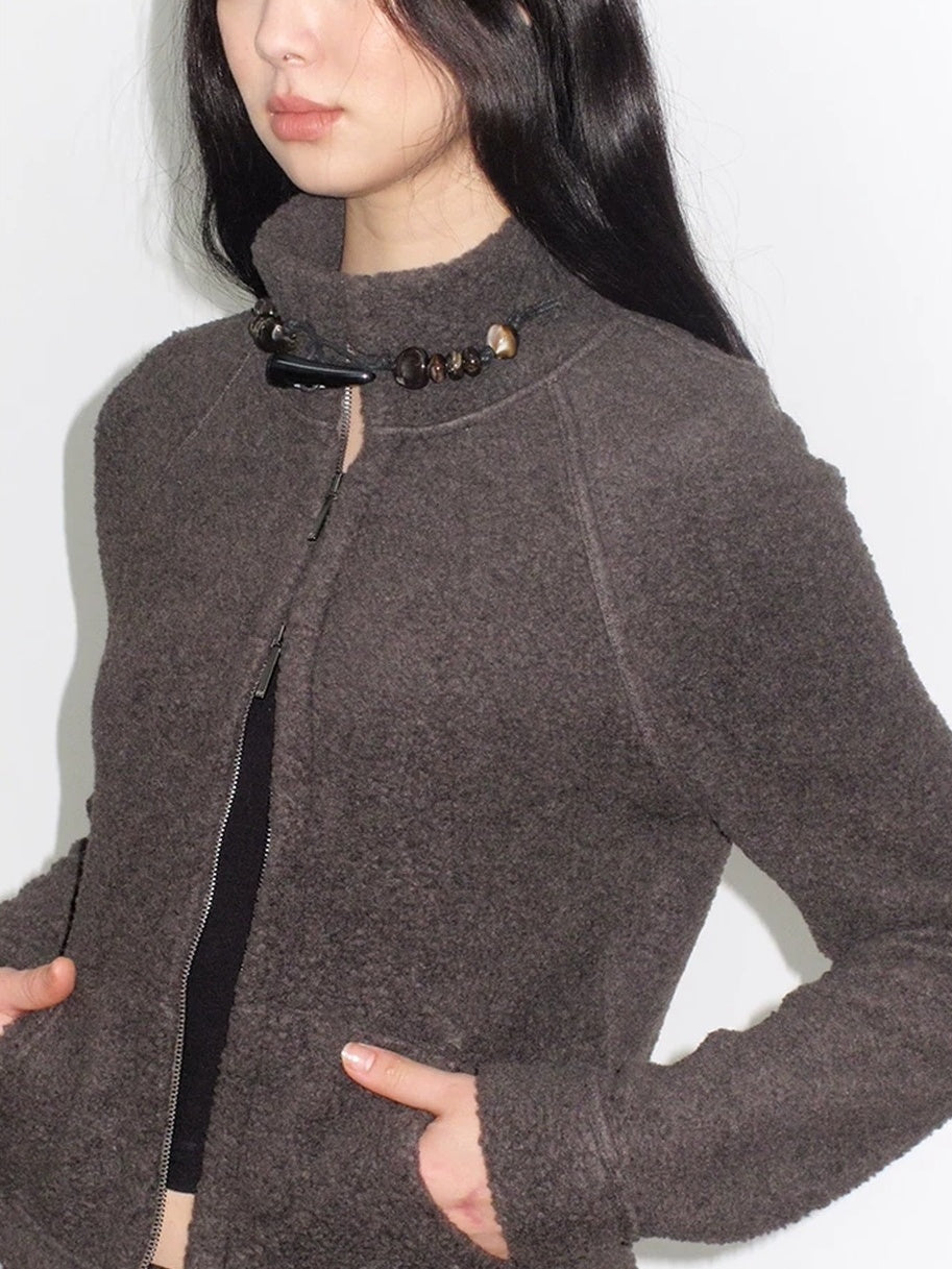 Mito de dar Warm Wool Blend Toggle Detail Casual Short Stand Collar Women Chocolate Jacket