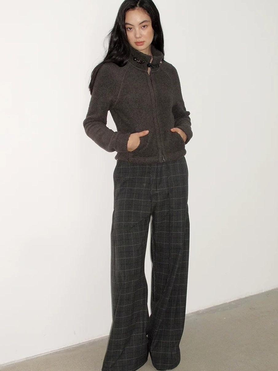 Mito de dar Warm Wool Blend Toggle Detail Casual Short Stand Collar Women Chocolate Jacket