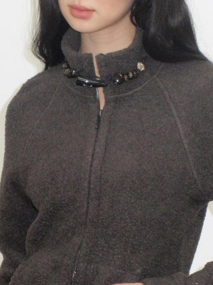 Mito de dar Warm Wool Blend Toggle Detail Casual Short Stand Collar Women Chocolate Jacket
