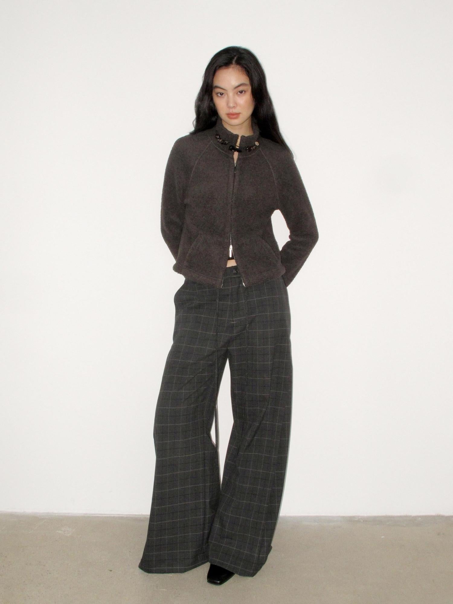 Mito de dar Warm Wool Blend Toggle Detail Casual Short Stand Collar Women Chocolate Jacket